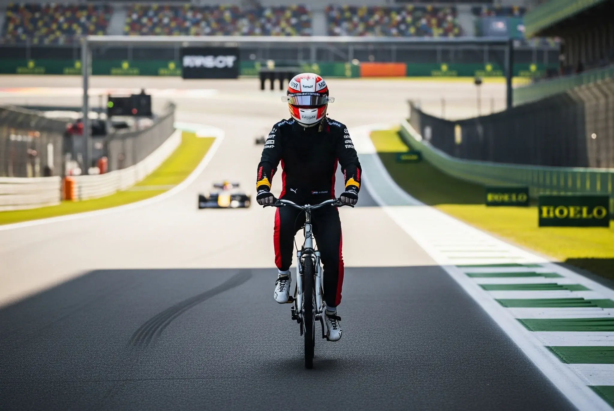 Formula 1 race with a bicycle