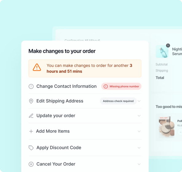Self-serve order edits and upsells